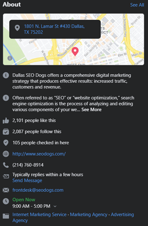 Dallas SEO Dogs Facebook Information