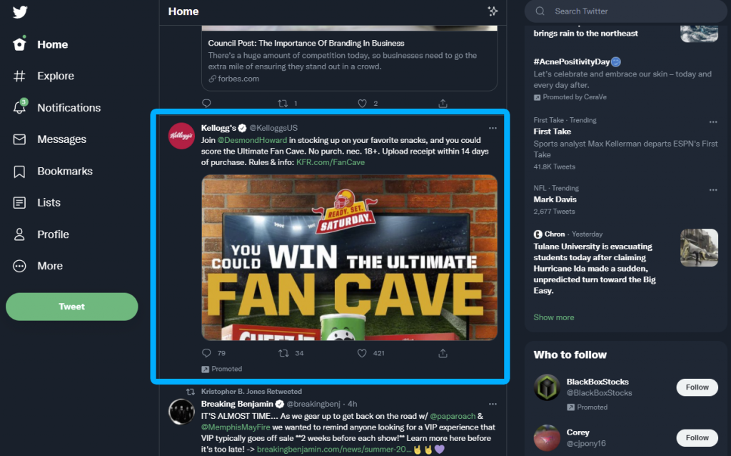 Twitter Native Ad Example