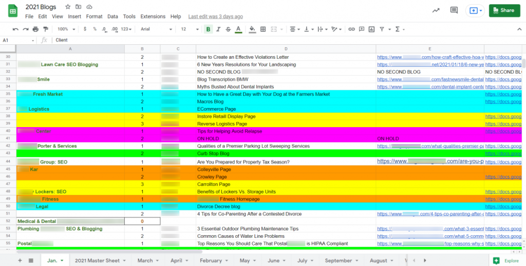 SEO Dogs Content Calendar