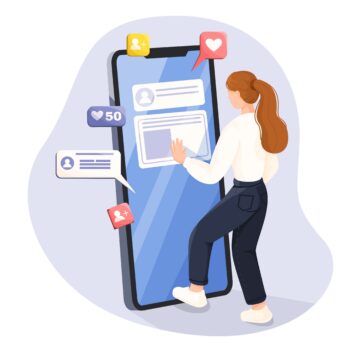 woman on phone scrolling through social media and viewing a repeated ad
